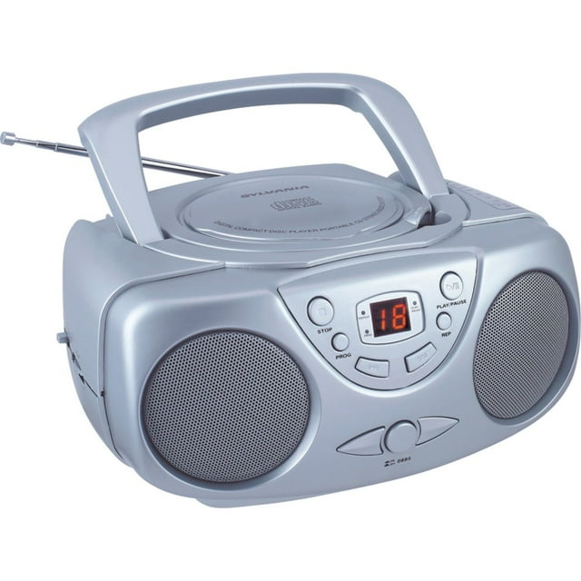 Reproductor de CD portátil Proscan con radio AM/FM, Boombox (plateado)