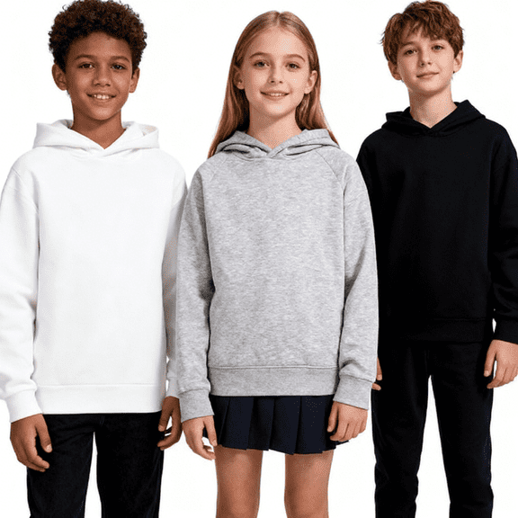 3Pcs Boys Girls Casual Soft Brushed Fleece Sweatshirt Hoodies Kids Spring Autumn Hooded Pullover Tops 3-14 Years