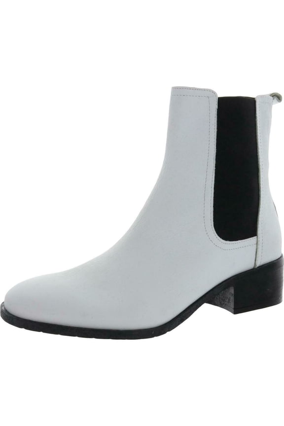 REACTION KENNETH COLE Womens White Stretch Round Toe Block Heel Leather Booties 6.5