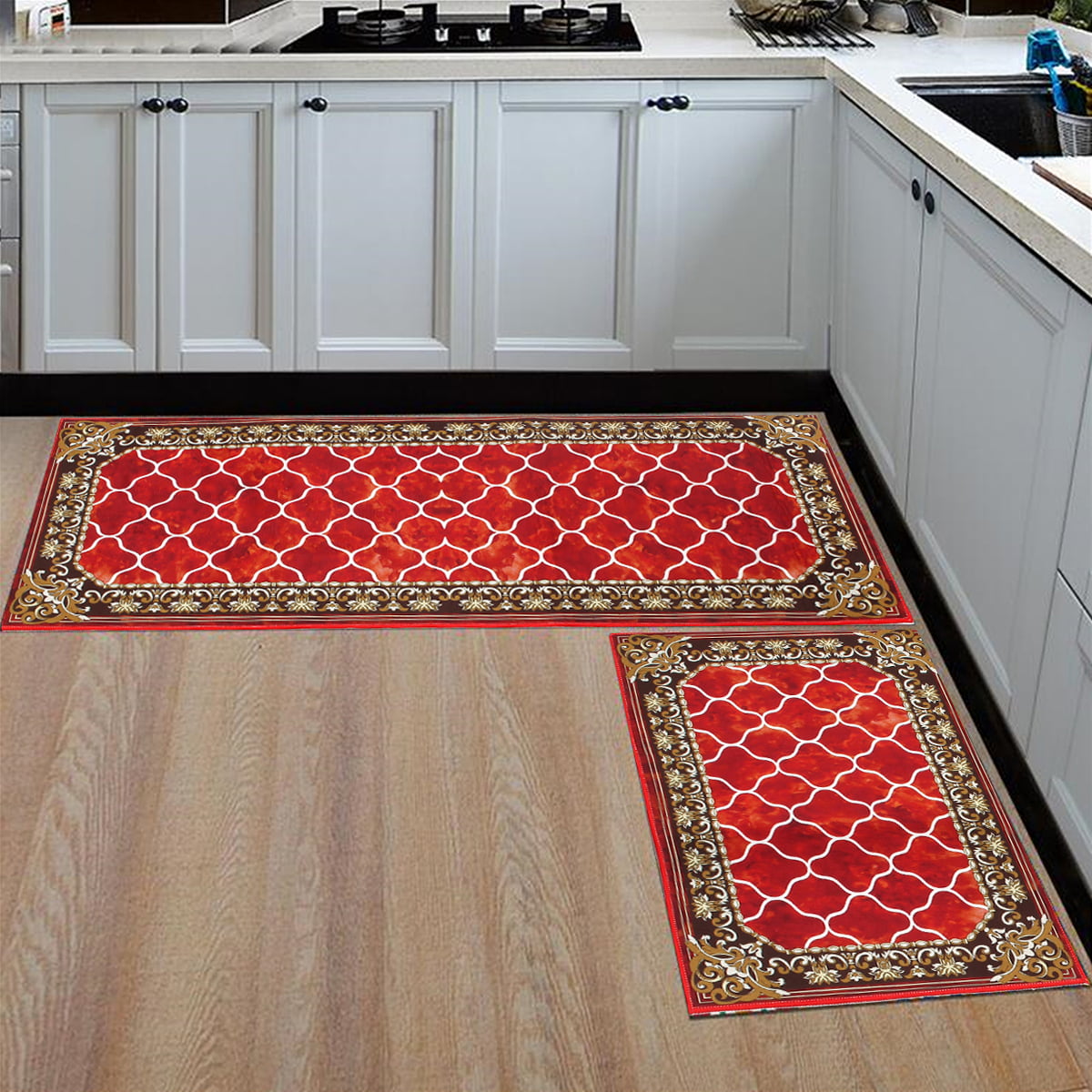 2Pcs Kitchen Bathroom Mat Non Slip Doormat Area Rug Set Absorbent Floor Mats Pad 