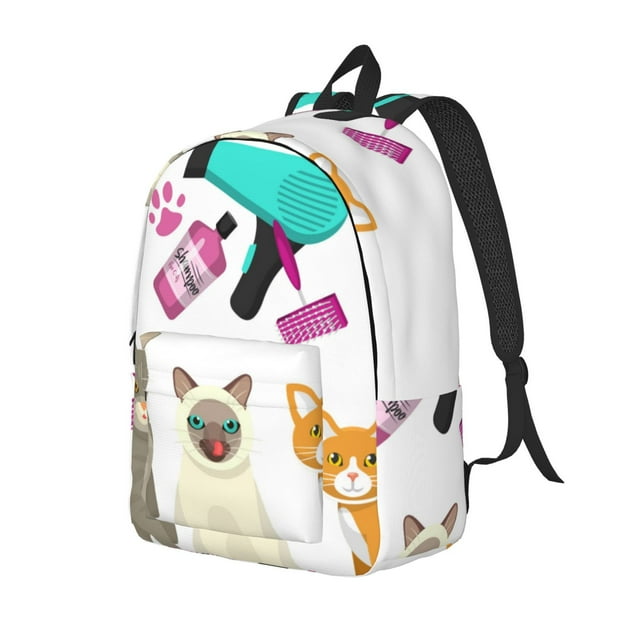 Fotbe Pet Care Grooming Printed Canvas Daypack - Stylish and Durable Vintage Compact Backpack - Class, Work, Travel, or Laptop Bookbag,Organized Compartments-Small