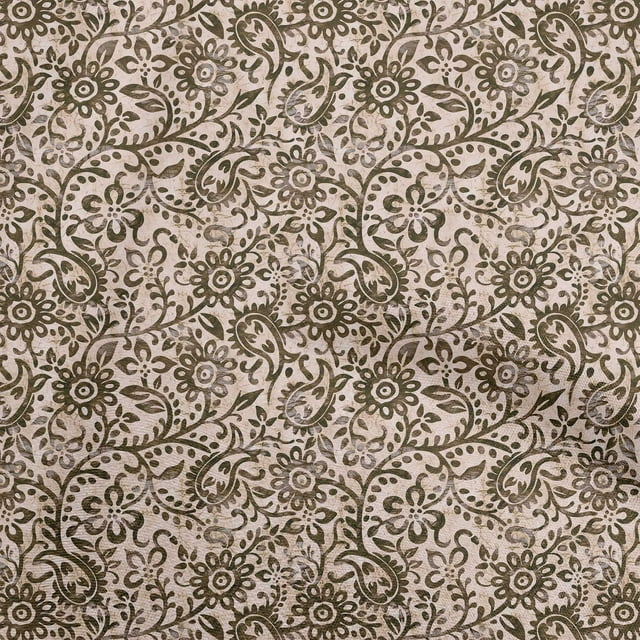 oneOone Rayon Brown Fabric Asian Batik Floral Craft Projects Decor Fabric Printed By The Yard 56 Inch Wide