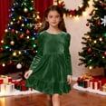 thumbnail image 5 of Nskgu Girls Long Sleeve Dress Velvet Crew Neck Bow Back Holiday Party Christmas Dresses, 5 of 7