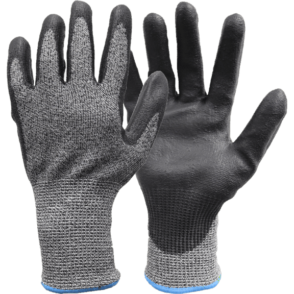 Hyper Tough HPPE ANSI A4 Anti Cut PU Coated Work Gloves, Full Fingers, Men's Large Size, 1pair