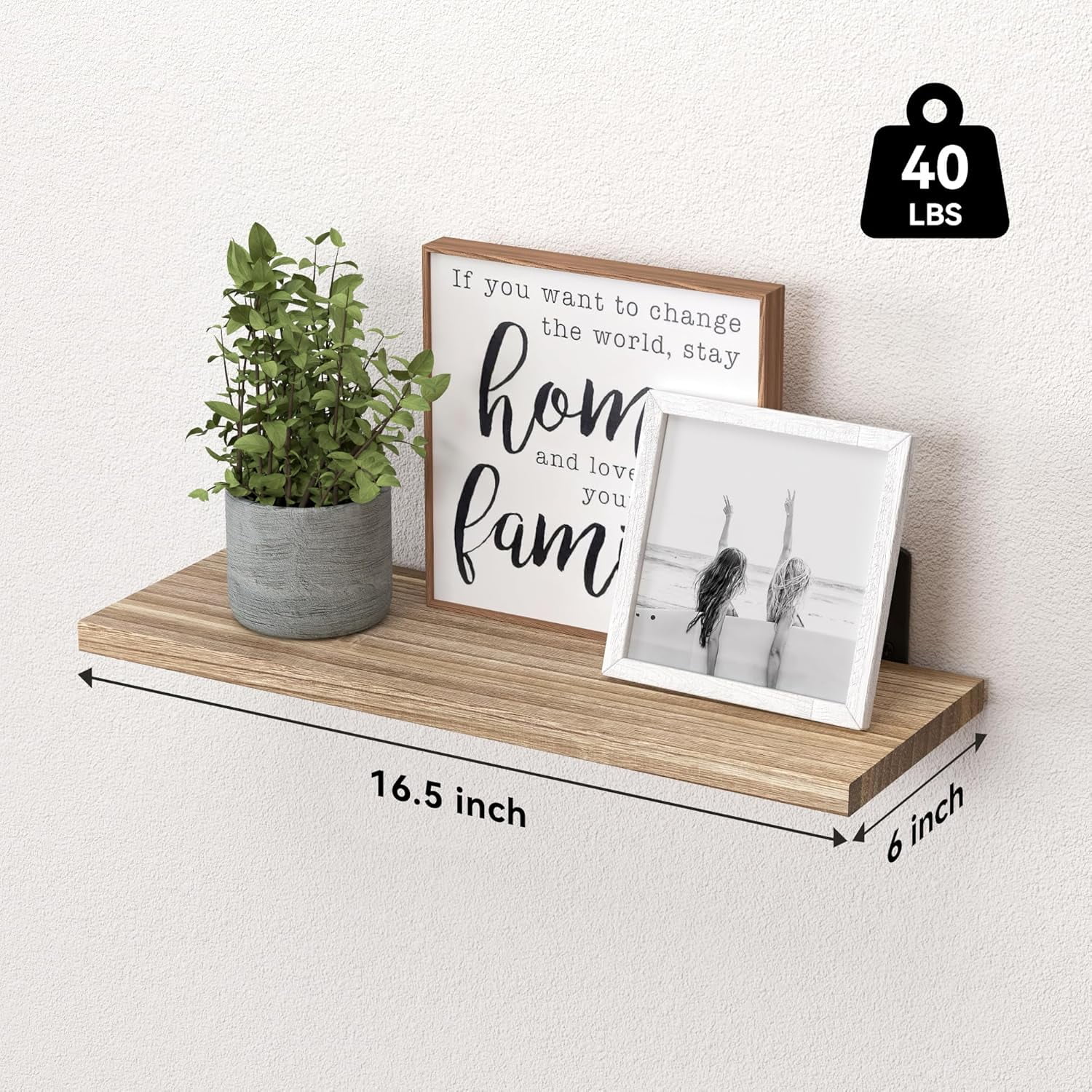 LSFA Wood Floating Shelf Set of 6, Farmhouse Wall Decor for Bedroom Bathroom Living Room Book Storage