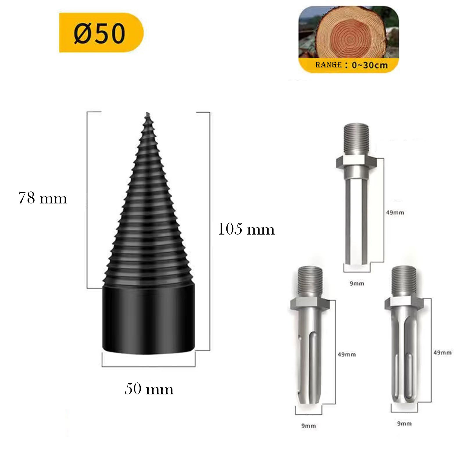 Firewood Drill Bit Wood Splitter Drill Bit with Detachable Design, Premium Firewood Log Splitter Drill Bit Set with 50mm Screw Cone and 2 Replaceable Drill Bits for Electric Drills