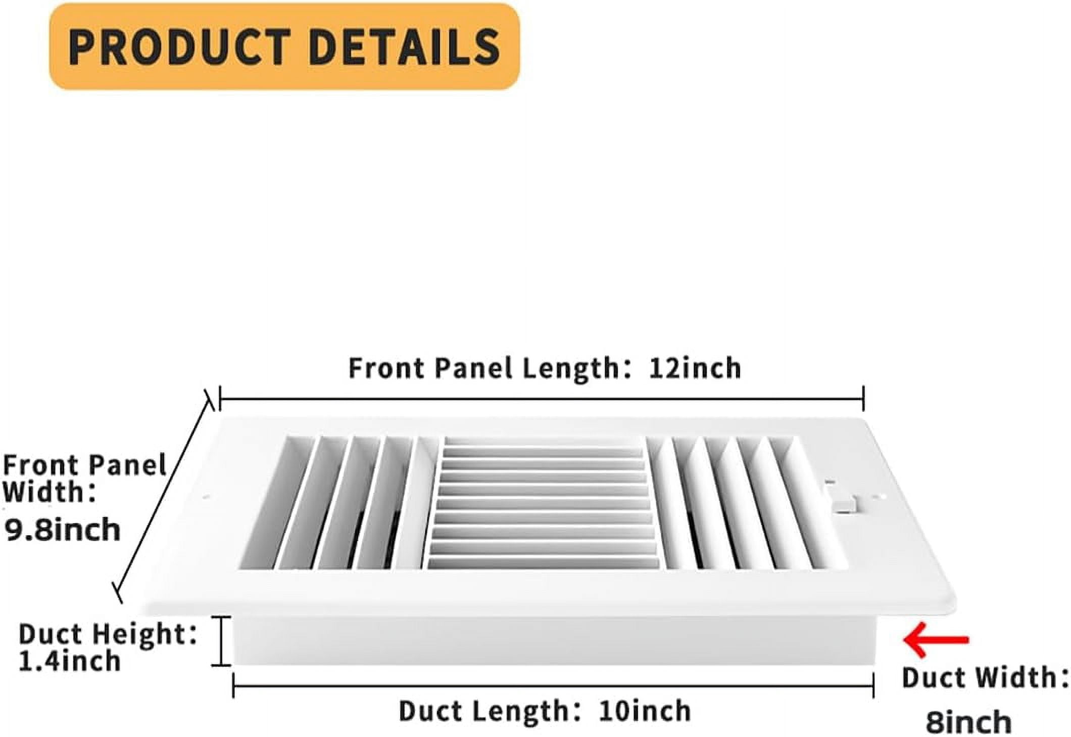 10x8 Inch(Duct Opening) Ceiling Register Wall Vent 3-Way Plastic Sidewall Ceiling Air Vent w/Manual Adjuster for Home, Office, Bathroom, Toilet