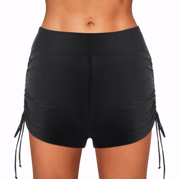 DHFJKG Womens Swim Board Shorts High Waisted Side Drawstring Bathing Suit Tankini Bikini Bottoms Quick Dry Summer Swimsuit