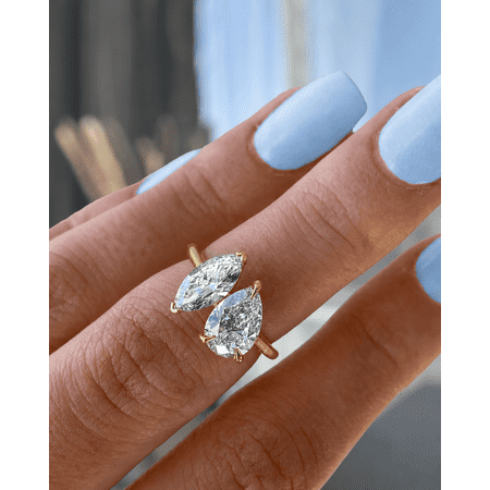 ESTE ORIGIN 3.00 Ct Lab-Grown Diamond Toi et Moi Pear & Marquise Ring in 18K Yellow Gold for Women's