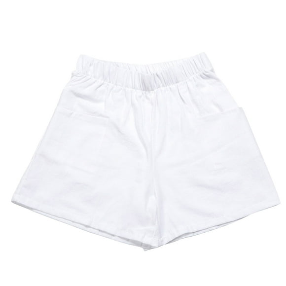 Women's 2025 Denim Shorts Women's Solid Cotton Wrinkled Thin Wide Leg High Waist Loose Casual Shorts on Clearance White S