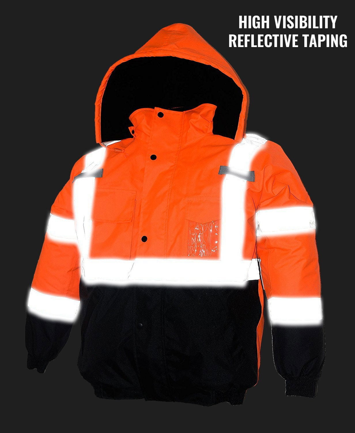 VENDACE High Visibility Reflective Safety Jackets for Men Polar Fleece Lining ANSI Class 3 Hi Vis Winter Bomber Jacket Hoodie(Orange,L)