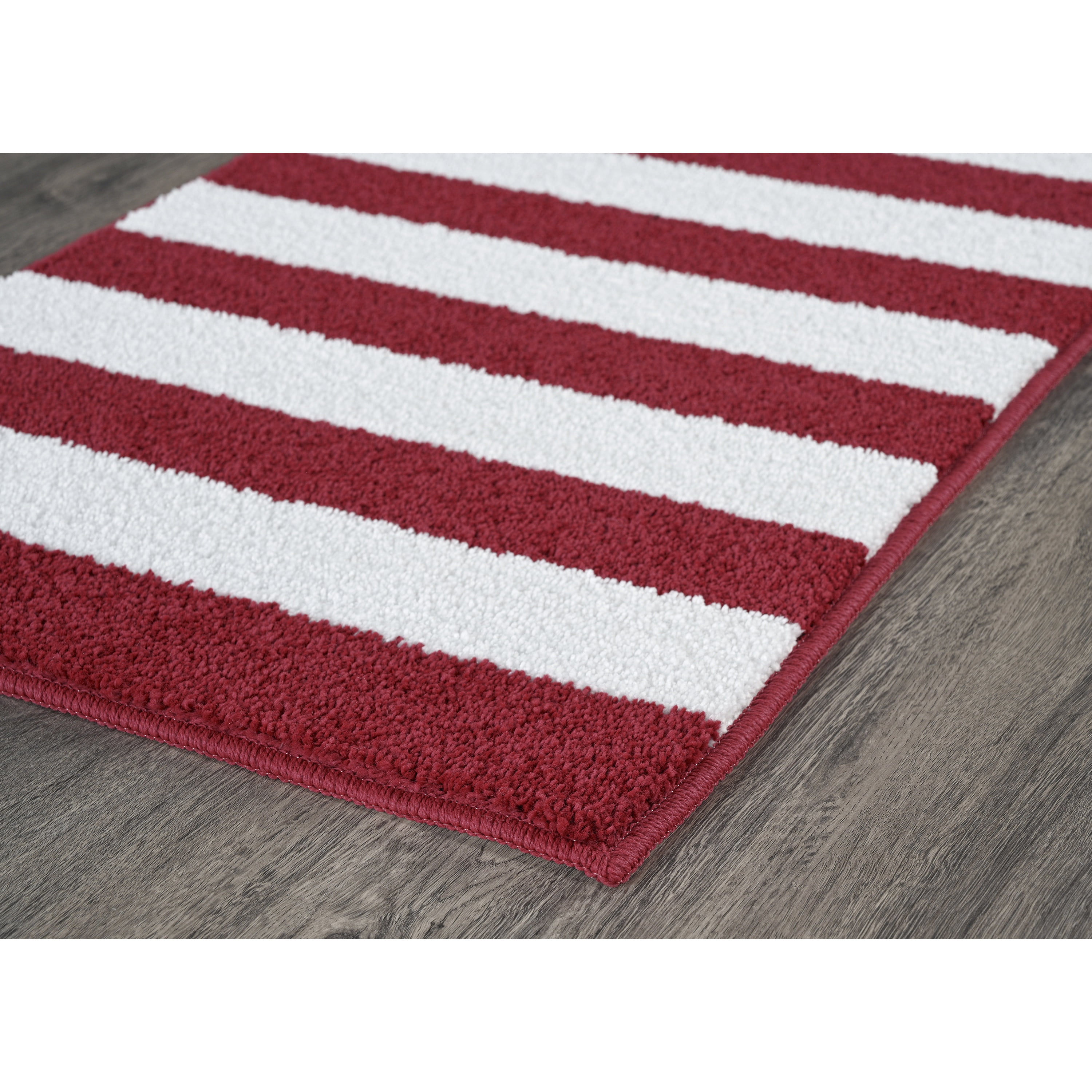 Garland Rug Beach Stripe Washable Bath Rug Set, 2 Piece Set (17"x24" Bath Rug, & 21"x34" Bath Rug) Crimson Red/White