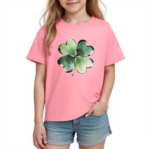 Efsteb Girls Athletic Shirts Soft Lightweight Cute Tshirt Fashion Print Graphic Tee Short Sleeve Casual Crew Neck Comfy for Daily wear（Pink，4 Years）