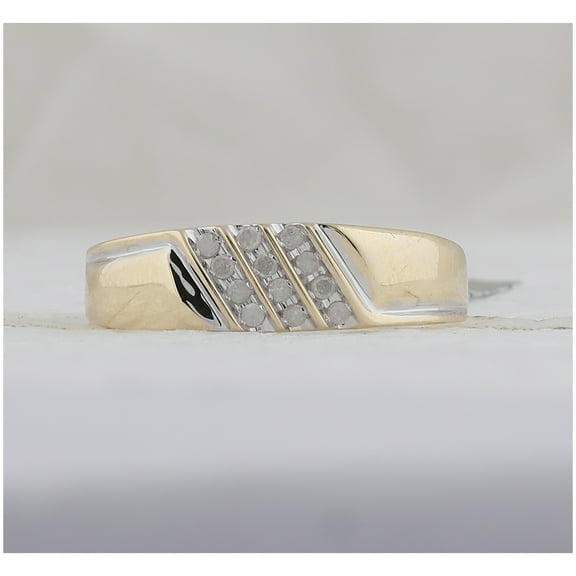10K Yellow Gold Mens Round Channel-set Diamond Diagonal Triple Row Wedding Band 1/8 Cttw, Mens Size: 7-13
