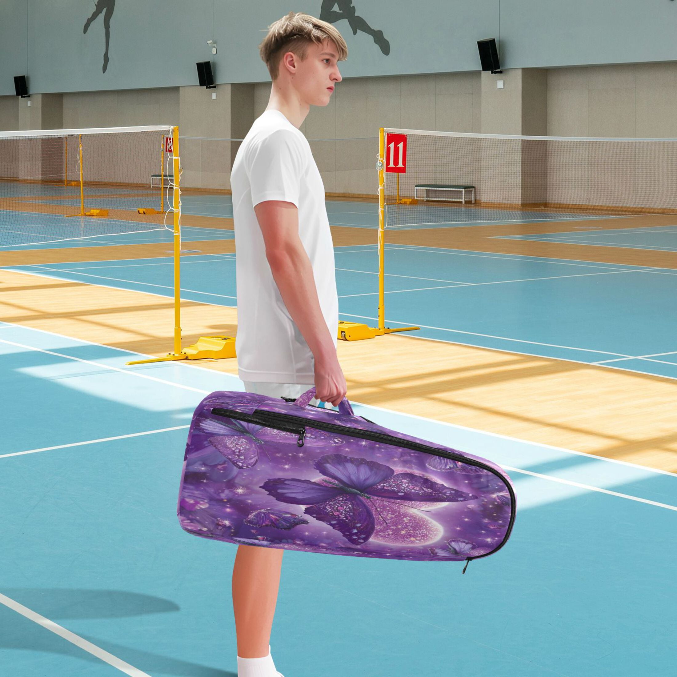 2 Racquet Holder Tennis Backpack Tennis Racket Covers Gym Bags Purple Diamond Butterfly