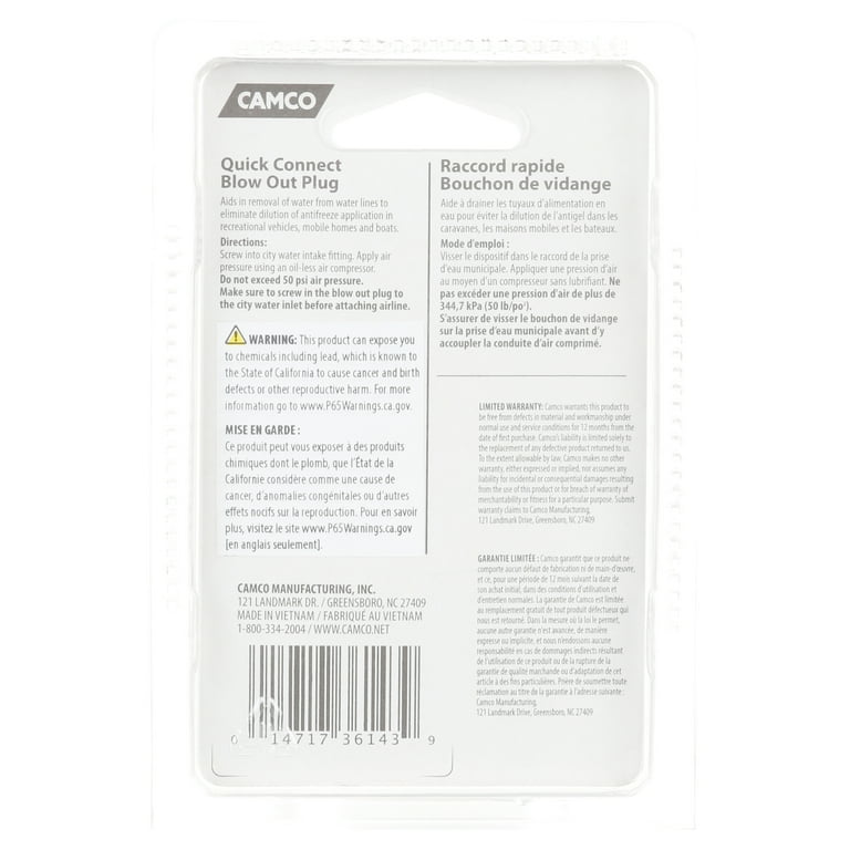 Camco 36143 Blow Out Plug for RV Winterizing Camco 36143 Blow Out Plug for RV Winterizing