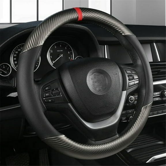 XUKEY Car Steering Wheel Cover Universal  Anti-slip Carbon Fiber Leather Black