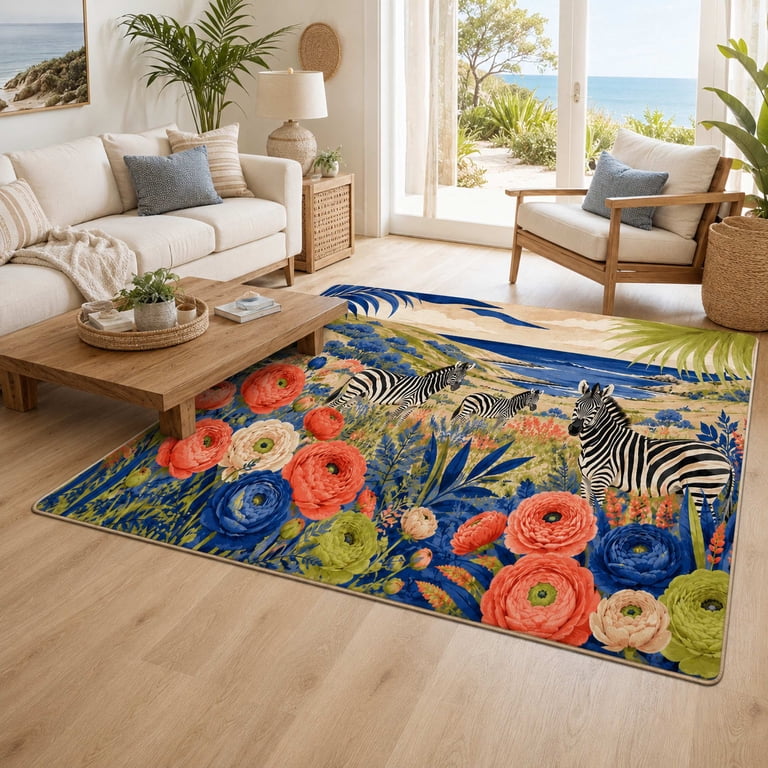 Ranunculus Zebra Rectangle Rug for Guest Room Boho All-Season - Walmart.com