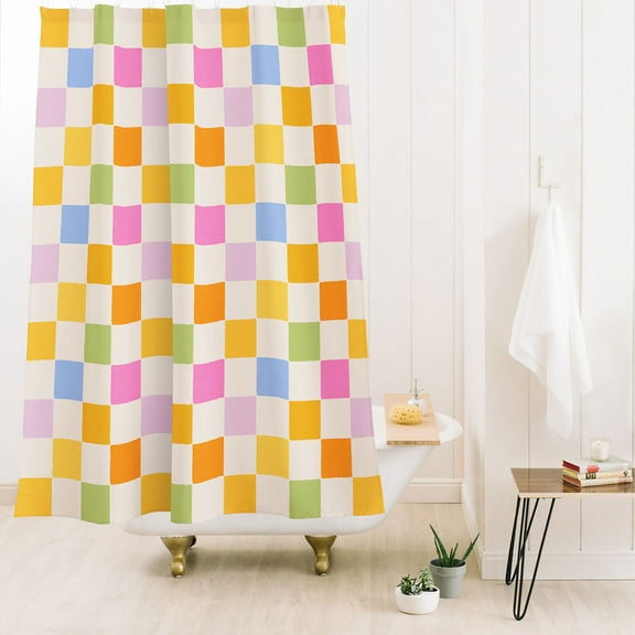 Society6 Iveta Abolina Eclectic Checker Check Cream Shower Curtain 71" x 74"