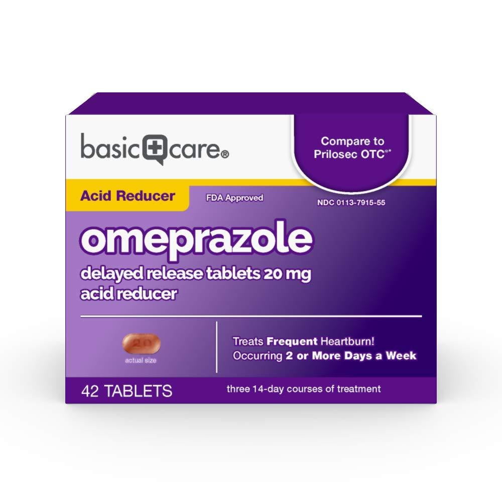 Basic Care Omeprazole Delayed Release Tablets 20 mg, Treats Frequent