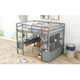 thumbnail image 2 of Full Size Loft Bed with Built-in Desk, Bedroom Furniture with Ladder and Full Length Guardrail, Wood Bed Frame with Storage Shelves and Drawers, Gray, 2 of 7