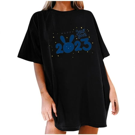 

Summer T-Shirt for Women Fashion Woman Solid Round-Neck Print Short Sleeve T-Shirt Printing Loose Blouse Tops Casual Summer T-Shirt for Women Black XL