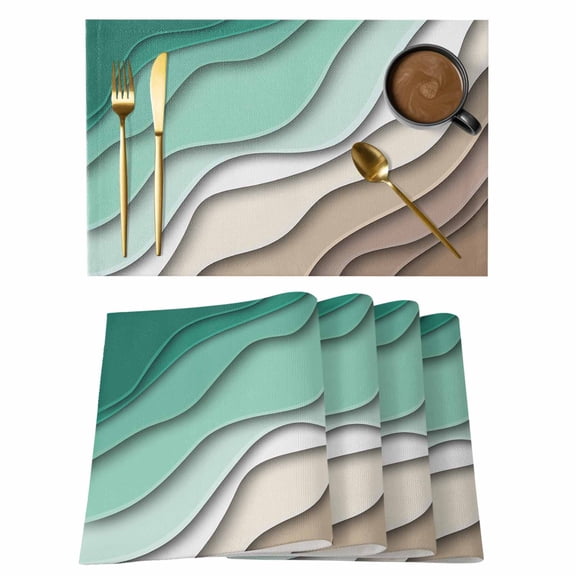 Green Turquoise Modern Geometric Placemats Set of 6 Brown Ombre Abstract Place Mats Table Mats Kitchen Dining Home Outdoor Party Table Decoration