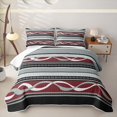 thumbnail image 2 of jejeloiu Bold Striped Bed Spread Queen,Fiesta Print Queen Coverlet Set For Boys,Red Gray,3 Pieces, 2 of 7