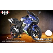 HHH Fully Assembled and Tested Upgraded Titan 250 EFI Motorcycle Scooter for Adults 250cc Bike Manual 6 Speed 17 inch Wheels ( Blue )