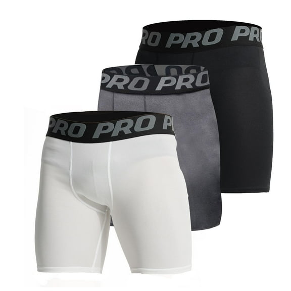 YUSHOW Mens Compression Shorts Quick Dry Spandex Shorts for Men Running Athletic Workout Underwear,Black White Gray, L