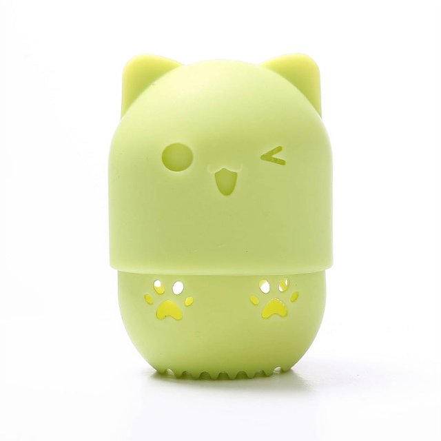 Estuche para guardar huevos de maquillaje de belleza, funda protectora portátil de silicona para viajes, caja de almacenamiento a prueba de polvo Meow puff