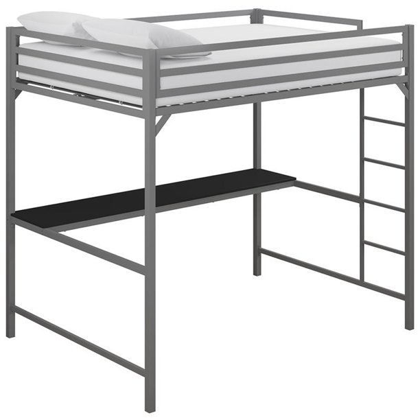 DHP Mabel Full Metal Loft Bed with Desk in Silver