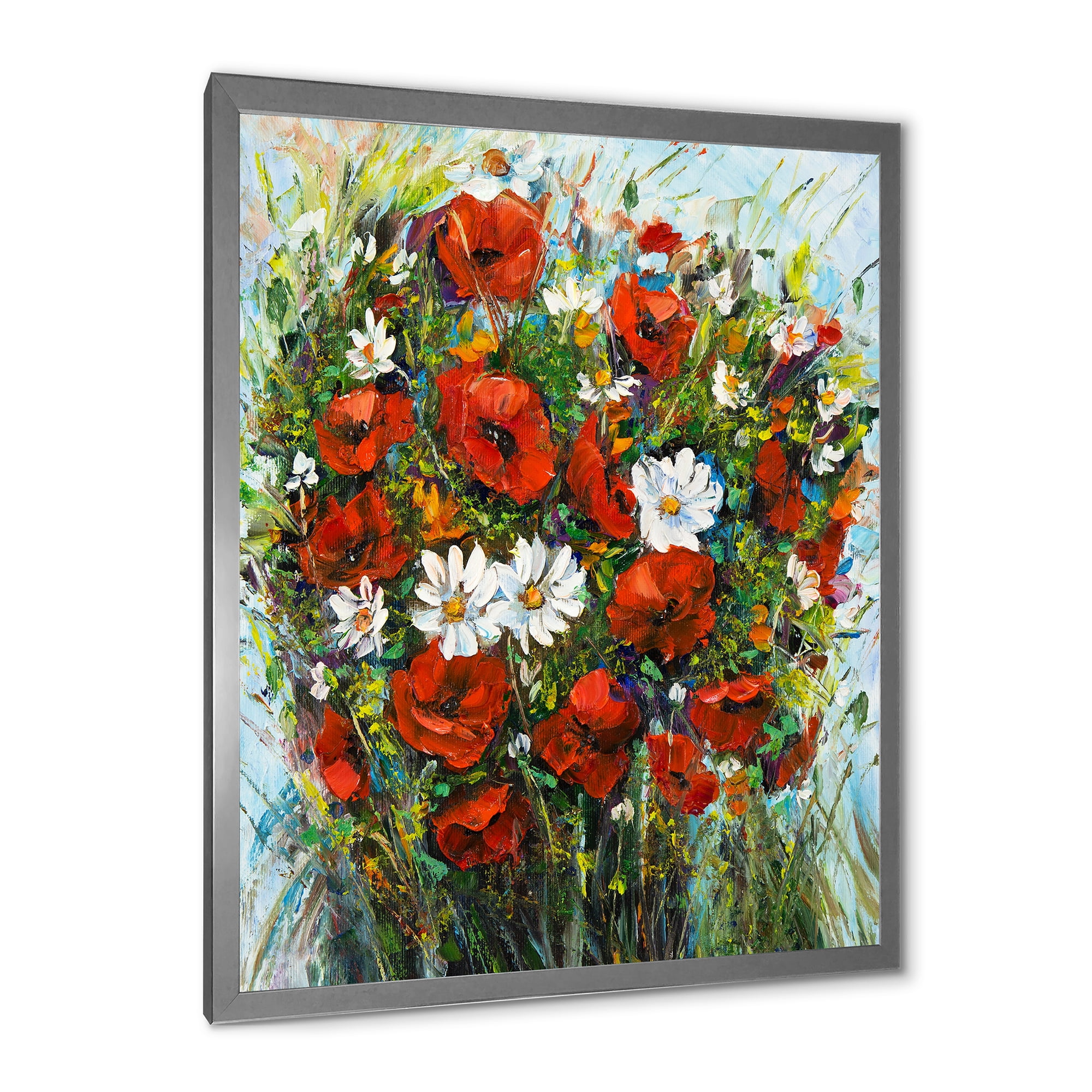 Designart 'Bouquet Of White and Red Wildflowers' Traditional Framed Art Print