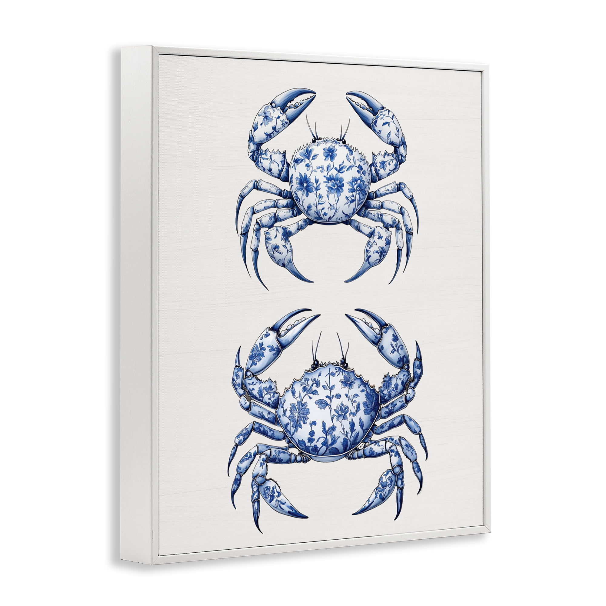 Vintage Toile Crabs White Framed Giclee Art, design by Lettered and Lined