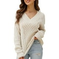 thumbnail image 2 of Vedolay Womens Fall Sweaters Womens Ribbed Knit Long Lantern Sleeves Crewneck Casual Slim Fit Pullover Sweater,White M, 2 of 5