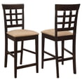 thumbnail image 2 of Cappuccino &amp; Beige Counter Stools (Set of 2) - 25" Seat, Mocha Fabric, Wood Frame, Dining Room, Transitional Style, Casual Kitchen Island Seating, 2 of 11
