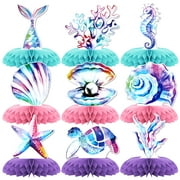 Mermaid Theme Party PriNst Decorations,9 PCS KSKSPE Mermaid Centerpieces for Tables Honeycomb Centerpieces 3D Mermaid Theme Party Decor Supplies Boys Girls