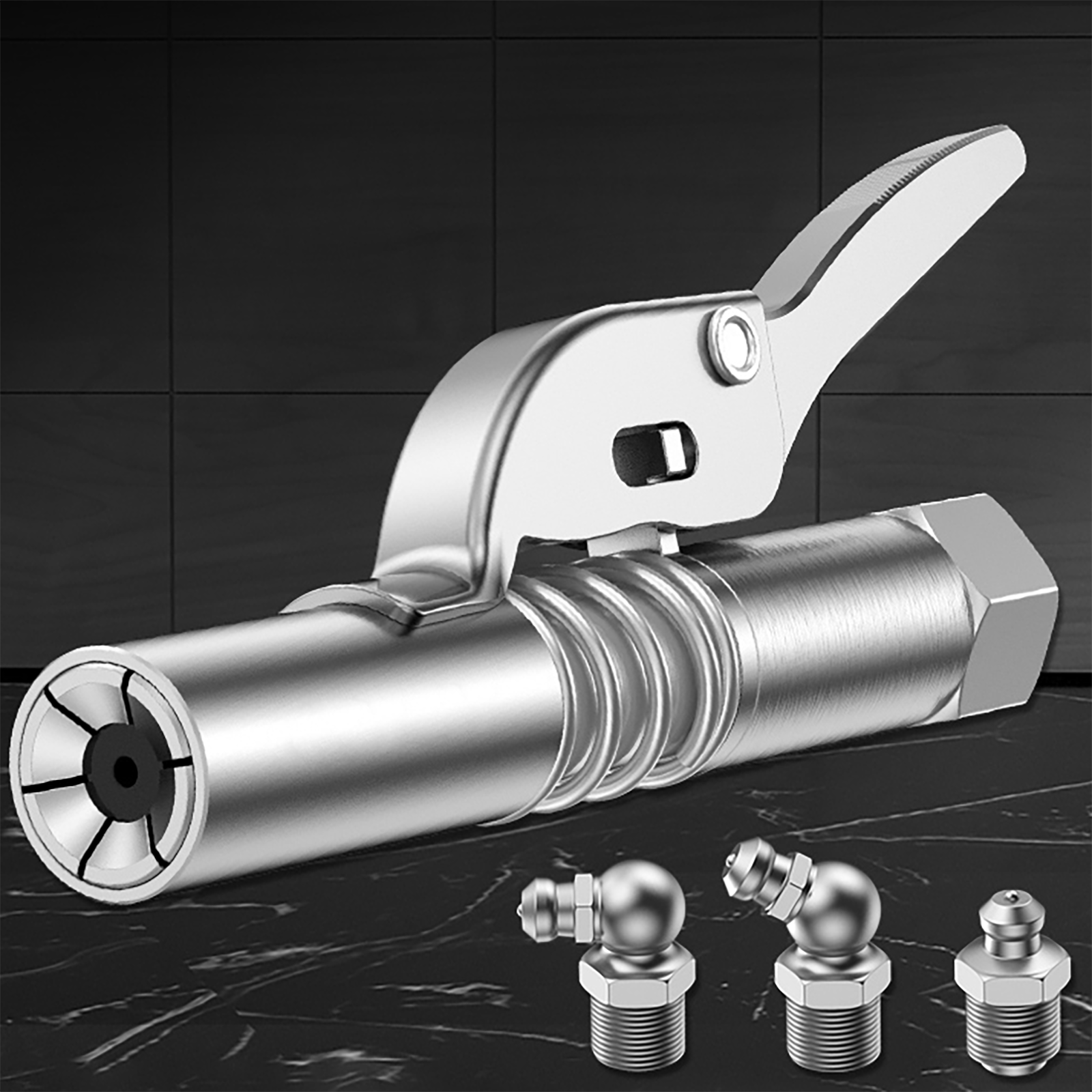 Heavy Duty Grease Gun Coupler With 12" Hose - 17,000 PSI Quick Lock Nozzle For 1/8" NPT