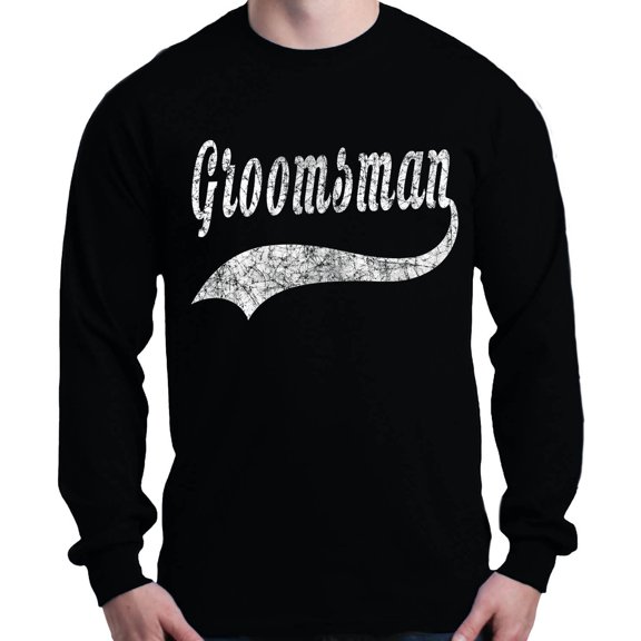 Shop4Ever Men's Groomsman Baseball Wedding Long Sleeve Shirt 3XL Black