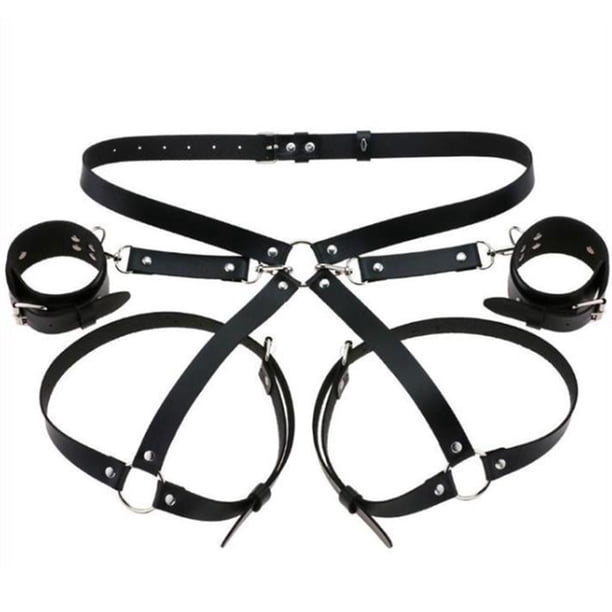 adjustable pu belt waistband with buckle metal buckle belt PU Leather Belt with Chain and Lock Adjustable Metal Buckle Bound Waistband Fashion Style Black ANGGREK Otros