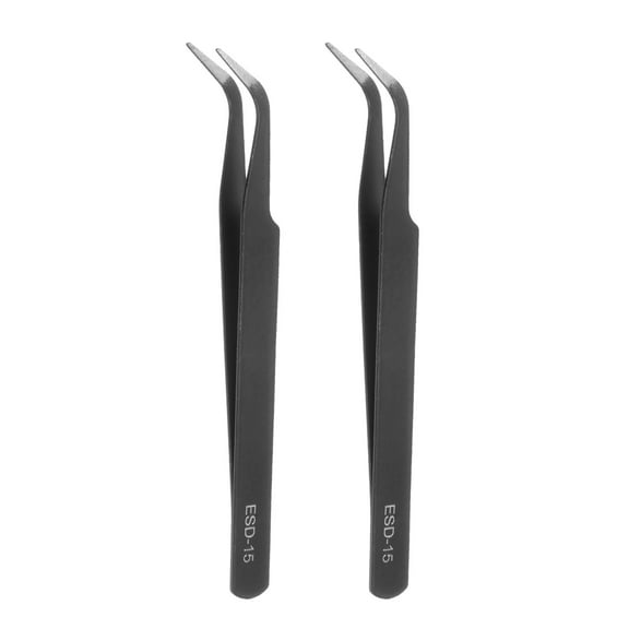 2Pcs Precision Tweezers Set ESD-15 120mm Curved Anti-Static Anti-Magnetic Stainless Steel Technology Tweezers