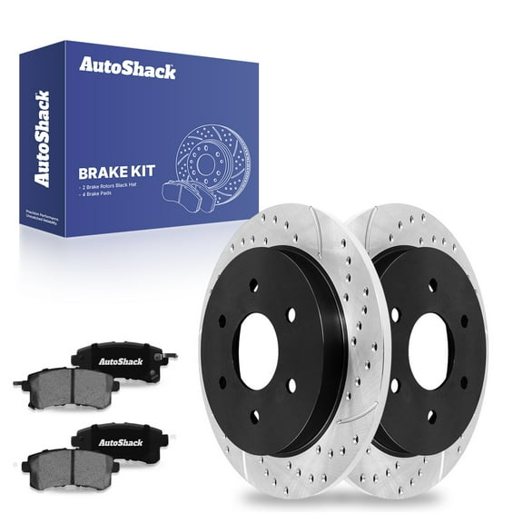 AutoShack 12.58" (319.6 mm) Rear Solid Drilled & Slotted Brake Rotors E-Coated   Ceramic Brake Pads | Replacement for 2017-2019 Nissan Armada | 6-PC Brake Kit | ShadowGuard