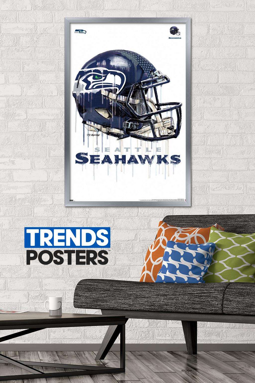 NFL Seattle Seahawks - Drip Helmet 20 Wall Poster, 22.375" x 34", Framed