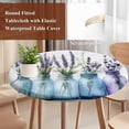 thumbnail image 3 of Spring Lavender Flower Round Tablecloth 36-44 Inch Round Fitted Table Cloth with Elastic Edge, Botanical Watercolor Floral Leaf Vase Waterproof Table Cover Protector for Outdoor Picnic Party Dining, 3 of 6