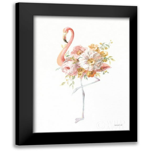 Nai, Danhui 12x14 Black Modern Framed Museum Art Print Titled - Floral Flamingo II