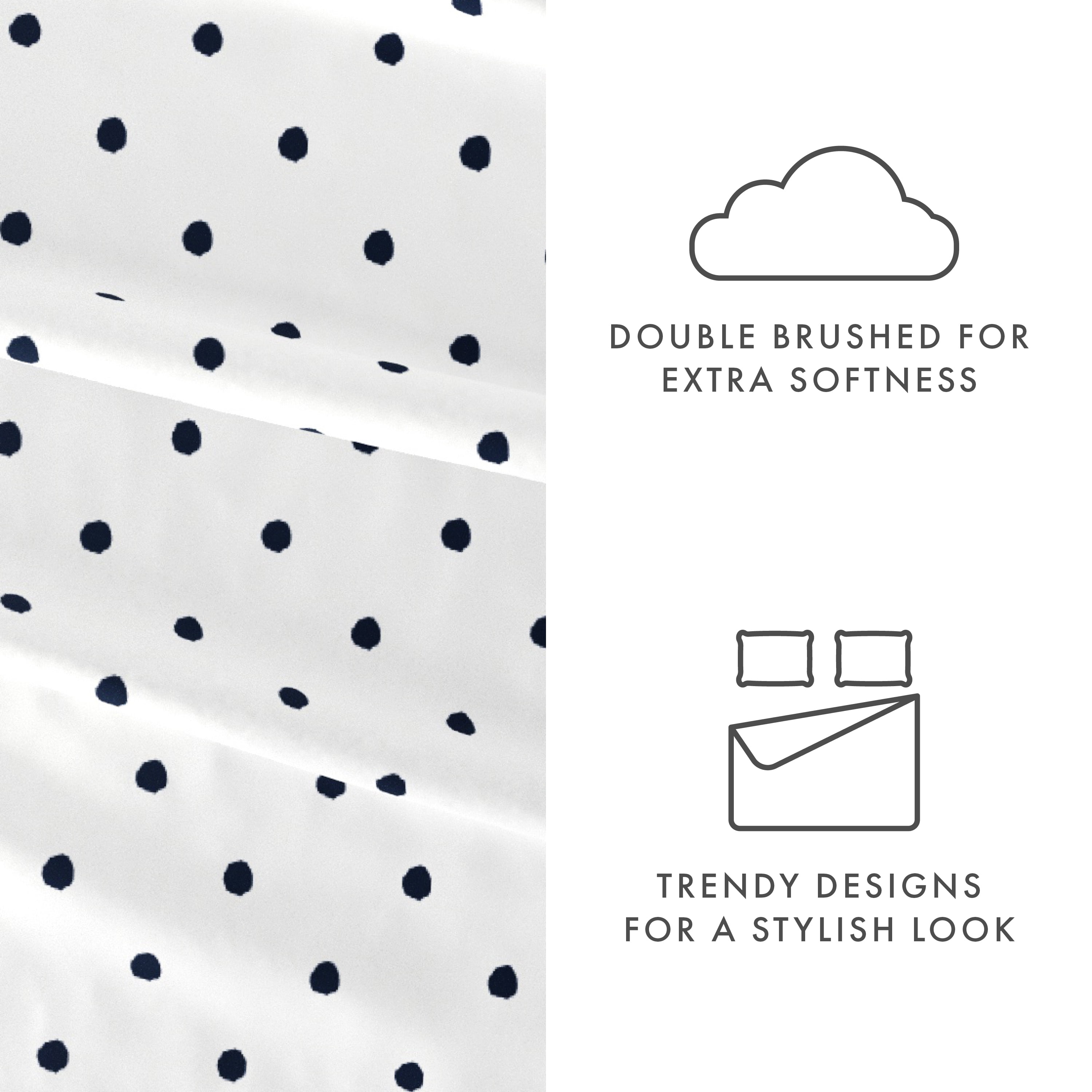 Noble Linens 4 Piece Pattern Microfiber Bed Sheets Set, Navy Dots, King