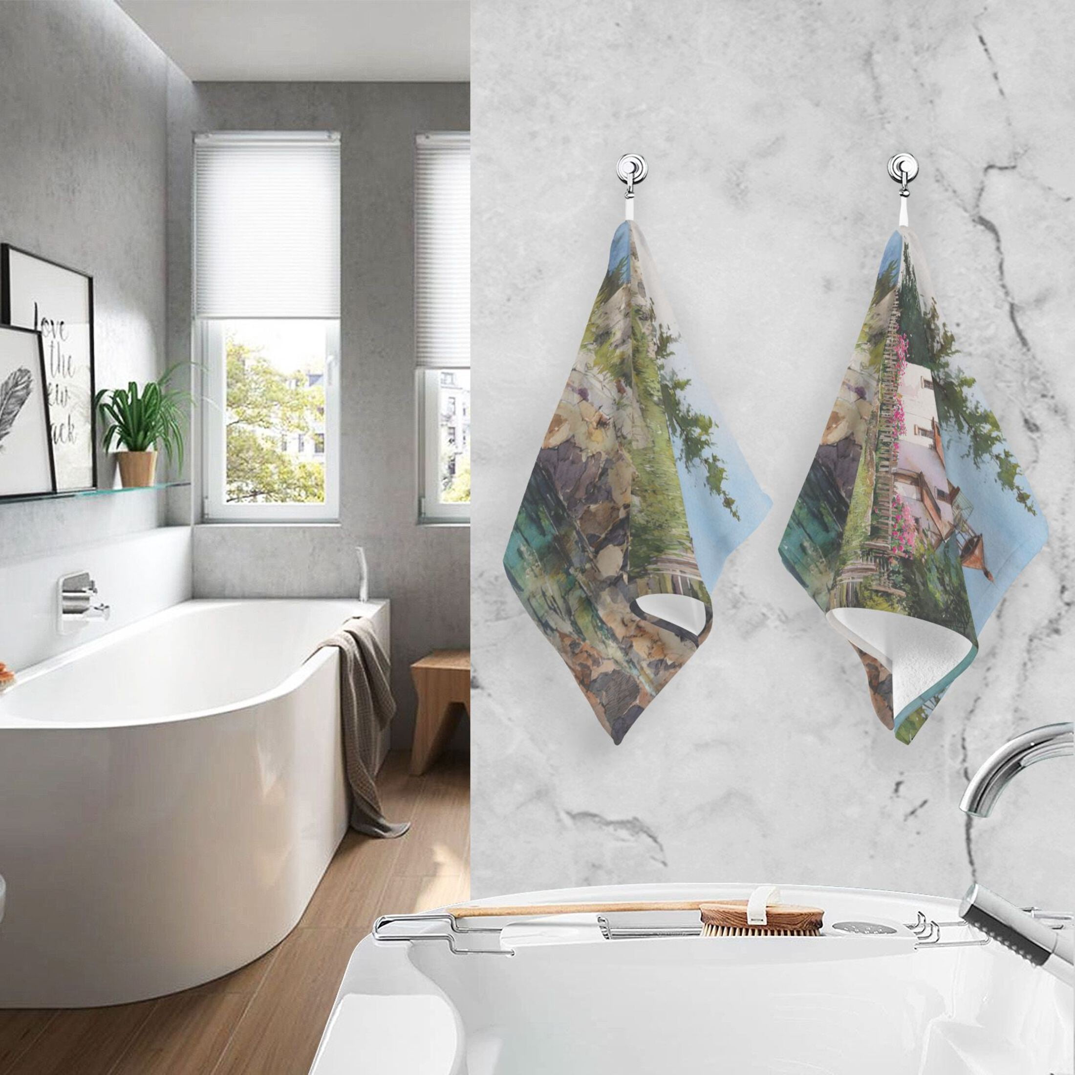 2 Pieces of Cotton Towel Face Towel Set Hand Towel Bath Towel Cotton Bath Towel Sets Lighthouse Brown Roof
