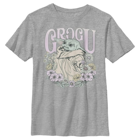 Boy's Star Wars: The Mandalorian Grogu Flower Child Graphic Tee Athletic Heather Large