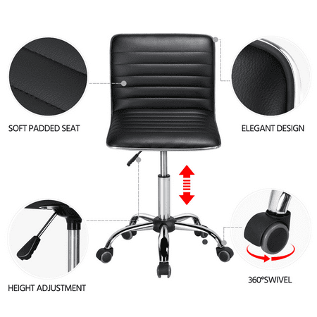SmileMart Modern Adjustable Armless Faux Leather Swivel Office Chair, Black