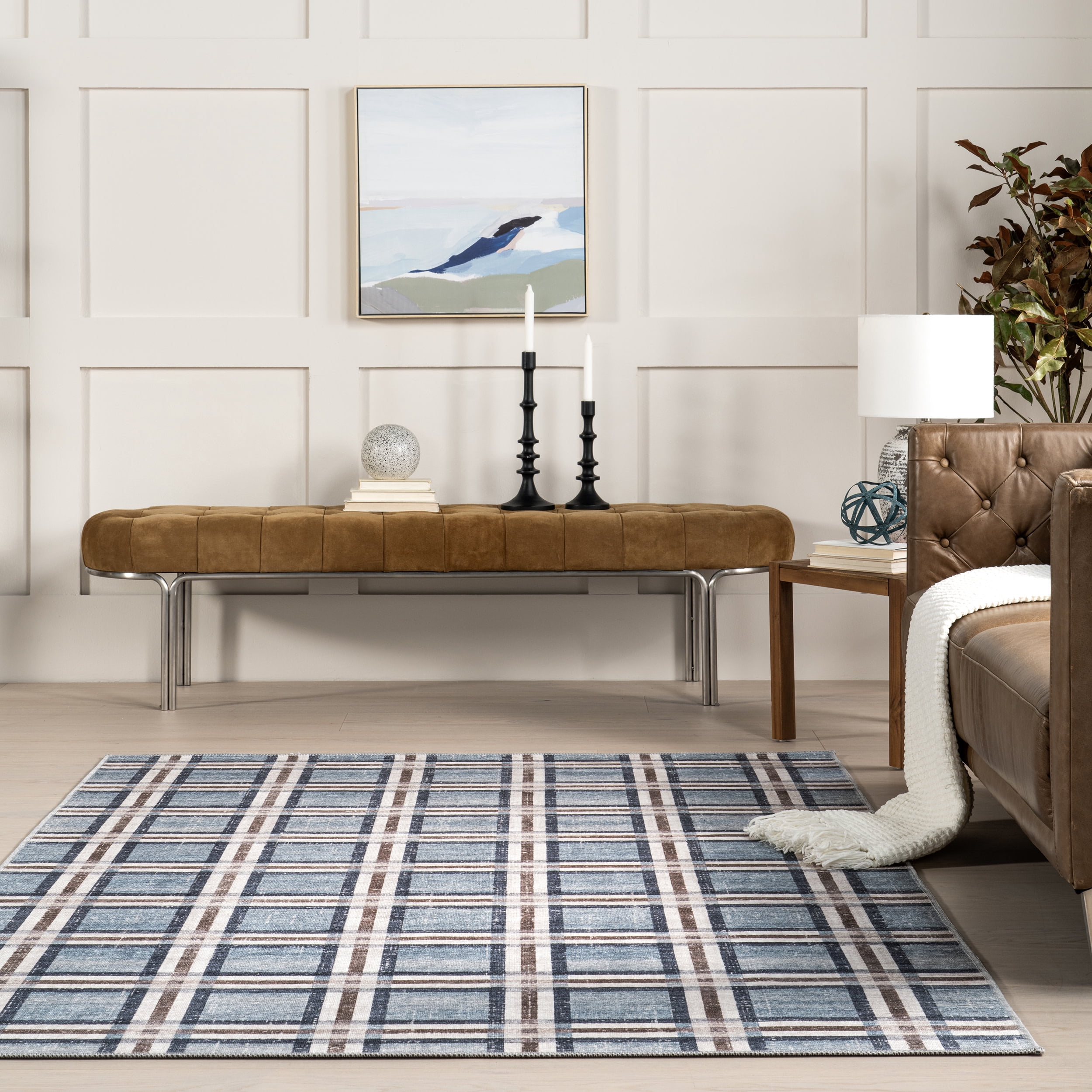 nuLOOM Steph Windowpane Plaid Machine Washable Area Rug, 7' 10" x 10', Blue